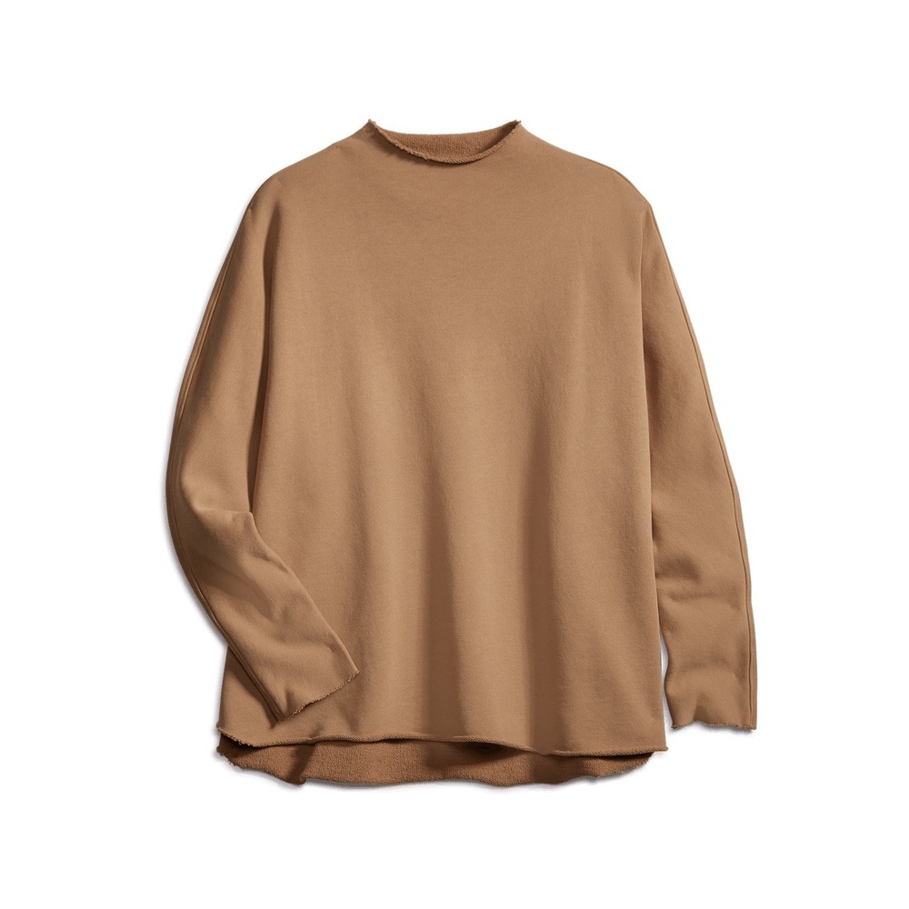 Frank & Eileen Effie Long Sleeve Funnel Neck Capelet Camel Brown Cotton M Luxury